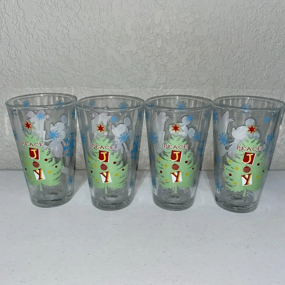 Disney Christmas Peace Joy Zak! Designs Mickey Mouse Glassware Cup Set‎ Of 4